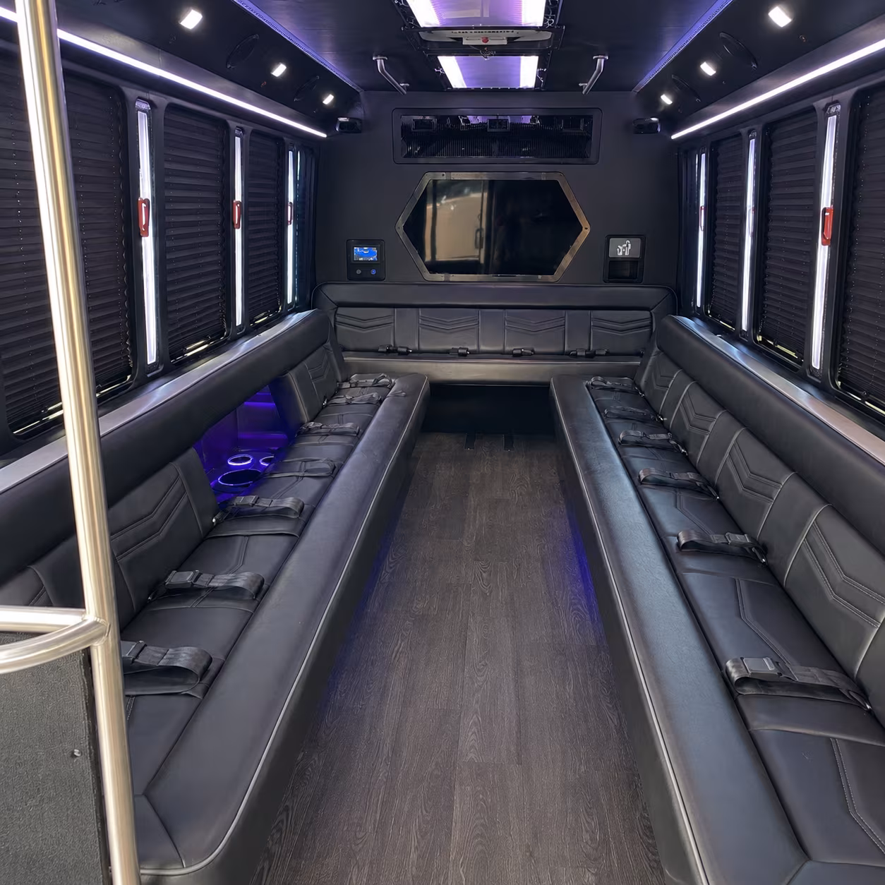 Passenger watching the Augusta scenery during a regional party bus road trip