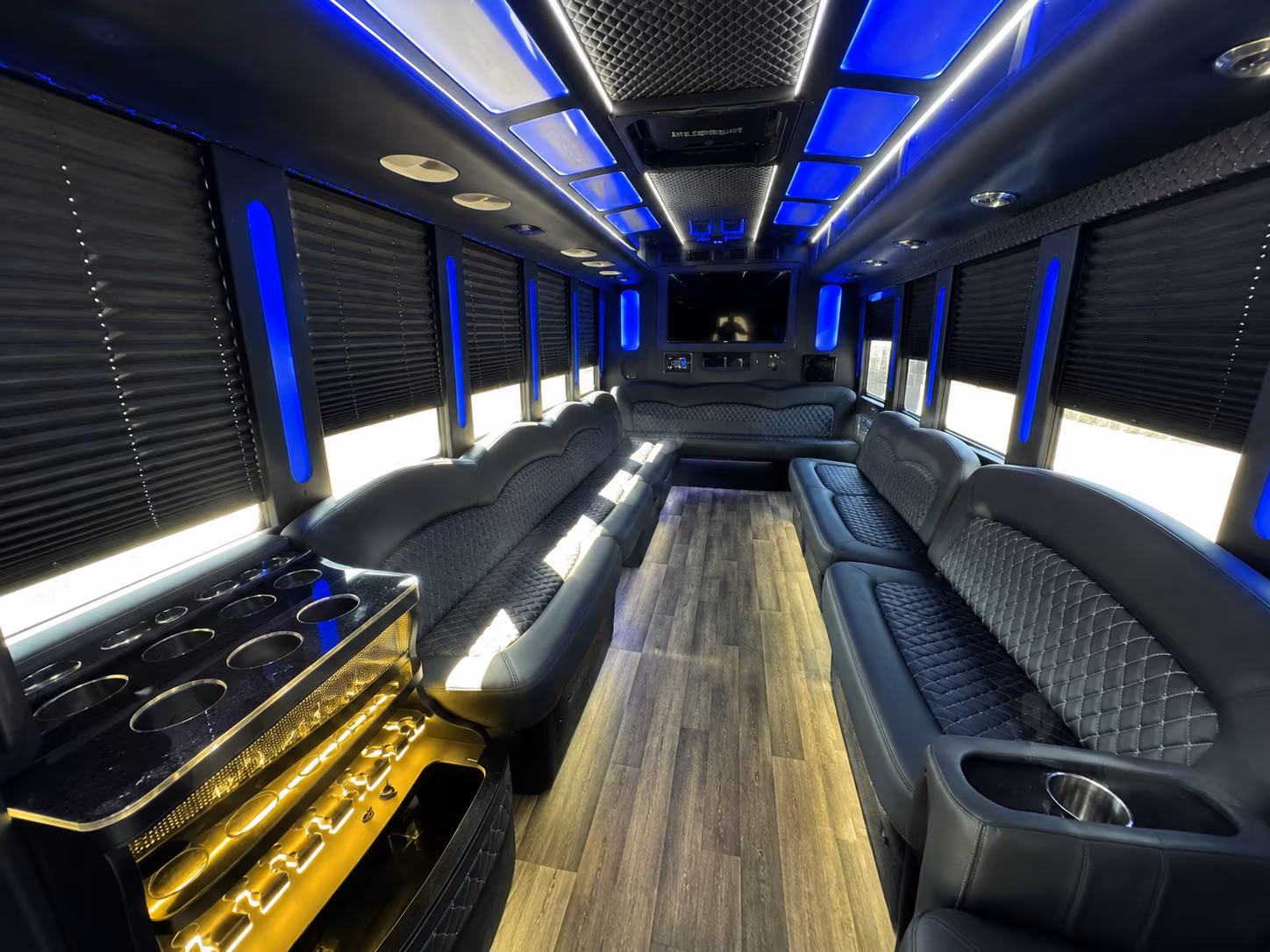 Wedding guests seated inside a party bus serving Augusta