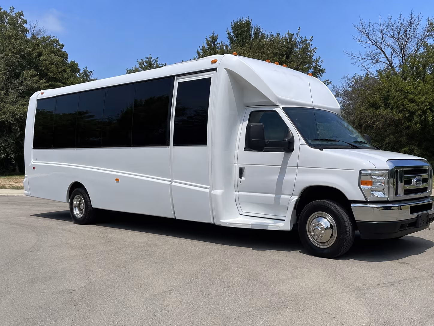 White party bus exterior