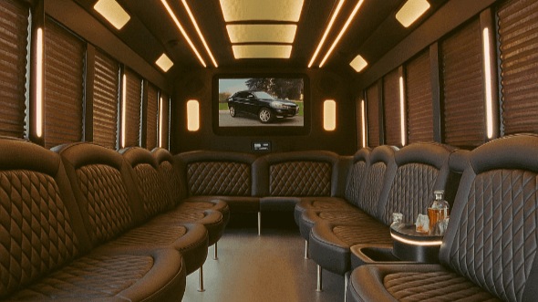 Interior of Charter Bus Company Roswell's 28 Passenger Party Bus in Roswell