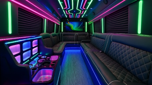 Interior of Charter Bus Company Sandy Springs's 28 Passenger Party Bus in Sandy Springs
